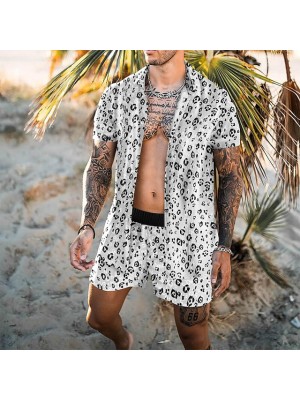 Men's Shirt Set 3D Print Leopard Turndown Casual Holiday 3D Print Button-Down Short Sleeve Tops Casual Fashion Hawaiian Comfortable White #8967703