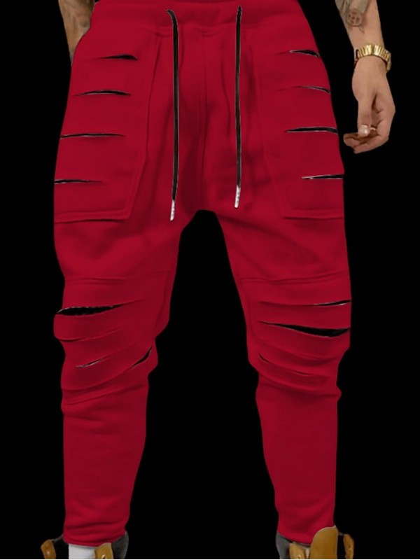 Men's Stylish Sporty Jogger Pants Drawstring Elastic Waist Full Length Pants Daily Sports Micro-elastic Solid Color Cotton Blend Breathable Soft Mid Waist Blue Black Gray Red White M L XL XXL 3XL #8692834