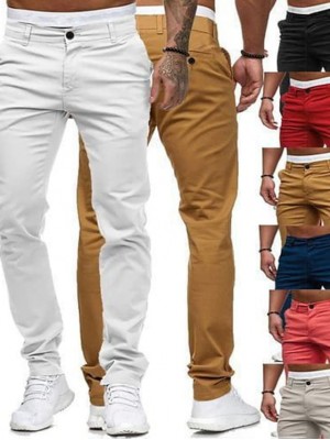 Men‘s Stylish Classic Style Casual Chino Breathable Soft Straight Pants Chinos Trousers Cotton Slim Home Daily Pants Solid Colored Ankle-Length with Side Pocket Button Front Yellow Blushing Pink #8645258