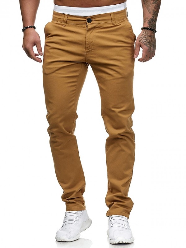 Men‘s Stylish Classic Style Casual Chino Breathable Soft Straight Pants Chinos Trousers Cotton Slim Home Daily Pants Solid Colored Ankle-Length with Side Pocket Button Front Yellow Blushing Pink #8645258