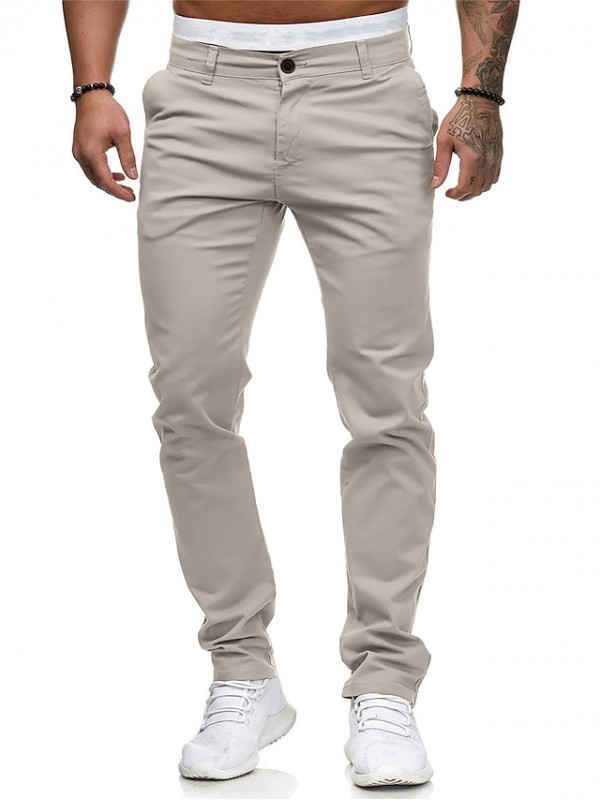 Men‘s Stylish Classic Style Casual Chino Breathable Soft Straight Pants Chinos Trousers Cotton Slim Home Daily Pants Solid Colored Ankle-Length with Side Pocket Button Front Yellow Blushing Pink #8645258