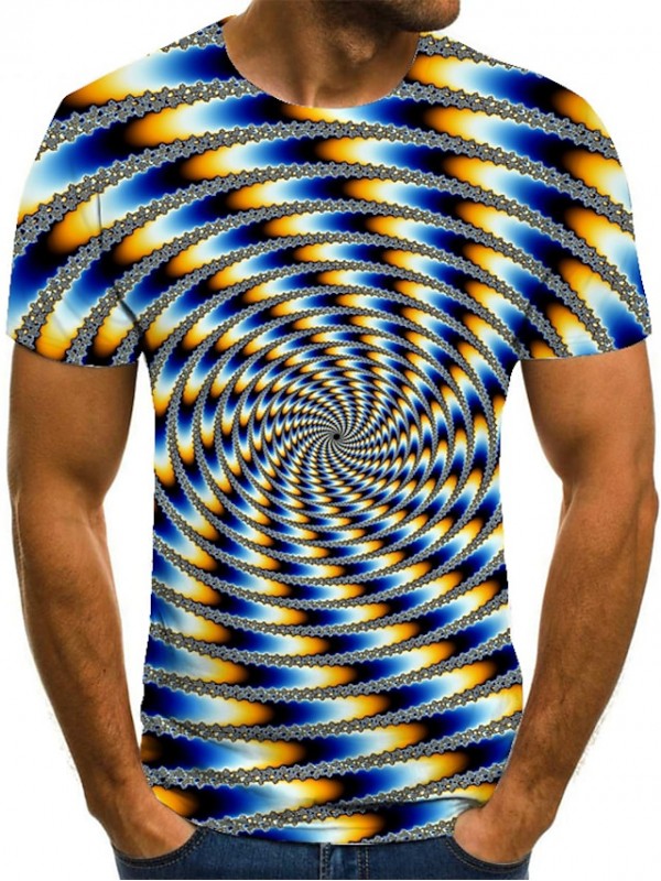 Men's T shirt Shirt 3D Print Geometric Round Neck Casual Daily 3D Print Print Short Sleeve Tops Casual Fashion Black / White #8543180