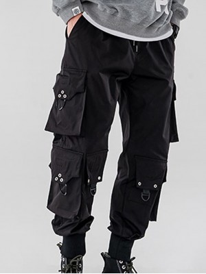 Men's Fashion Streetwear Jogger Tactical Cargo Trousers Multiple Pockets Elastic Drawstring Design Pants Casual Daily Solid Color Breathable Soft Mid Waist Black Gray L XL XXL 3XL / Elasticity #8960519