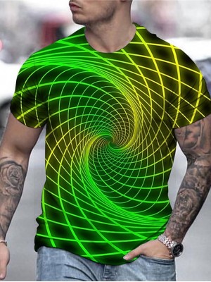 Men's Unisex Tee T shirt Shirt 3D Print Optical Illusion 3D Graphic Prints Crew Neck Daily Holiday Print Short Sleeve Tops Casual Designer Big and Tall Green Blue Black / Summer #8795574