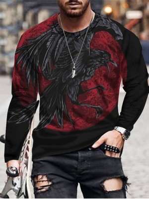 Men's T shirt 3D Print Eagle Animal Crew Neck Street Casual Print Long Sleeve Tops Sportswear Casual Fashion Comfortable Red #8990532