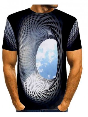 Men's T shirt Shirt 3D Print Graphic Optical Illusion Round Neck Daily Print Short Sleeve Tops Basic Green Blue Gray #8085493