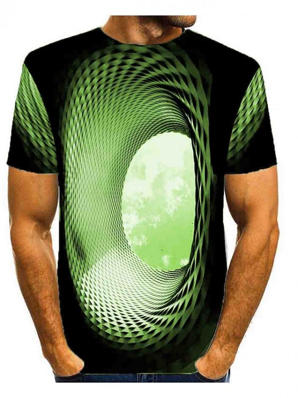 Men's T shirt Shirt 3D Print Graphic Optical Illusion Round Neck Daily Print Short Sleeve Tops Basic Green Blue Gray #8085493