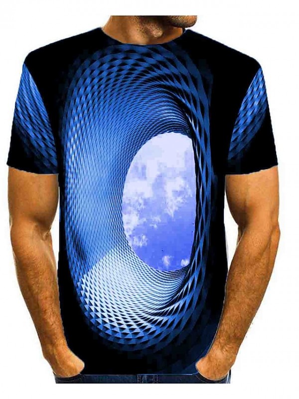 Men's T shirt Shirt 3D Print Graphic Optical Illusion Round Neck Daily Print Short Sleeve Tops Basic Green Blue Gray #8085493