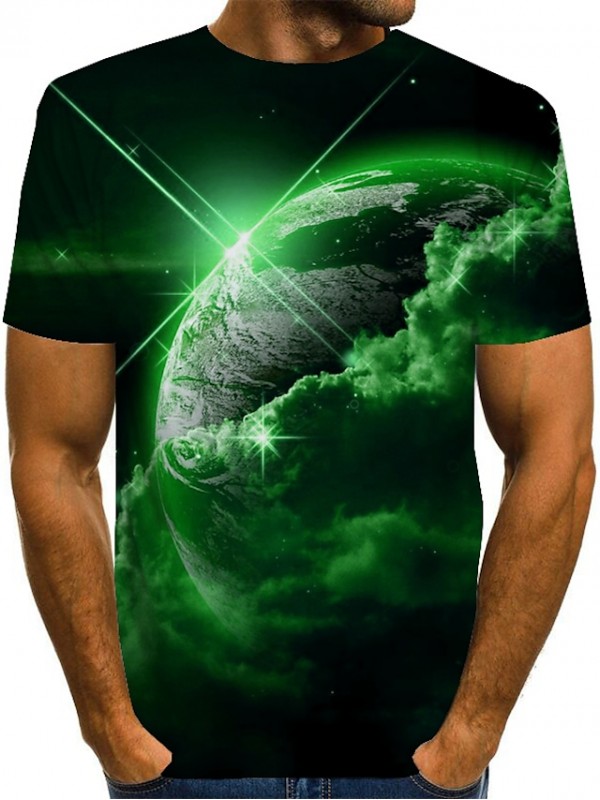 Men's Unisex Tee T shirt 3D Print Print Graphic Interstellar Plus Size Round Neck Causal Daily Short Sleeve Tops Vintage Novelty Green Blue Purple #8016754