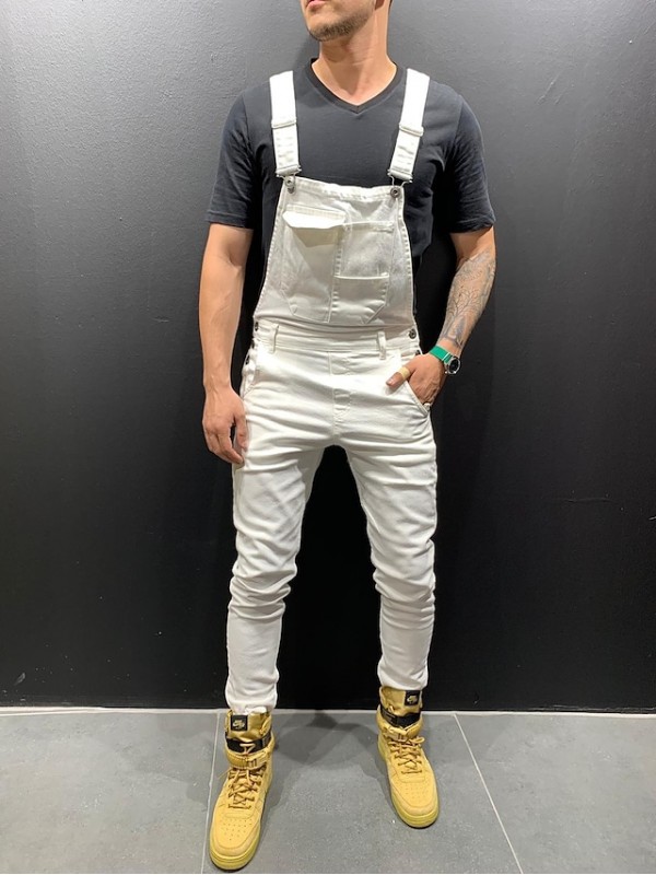 Men's Jeans Overalls Stylish Pants Streetwear Denim Pants Daily WorkWear Pants Jumpsuit Bib Overall Plain Solid Colored Pocket Wine Red Camouflage khaki Green White #8474601