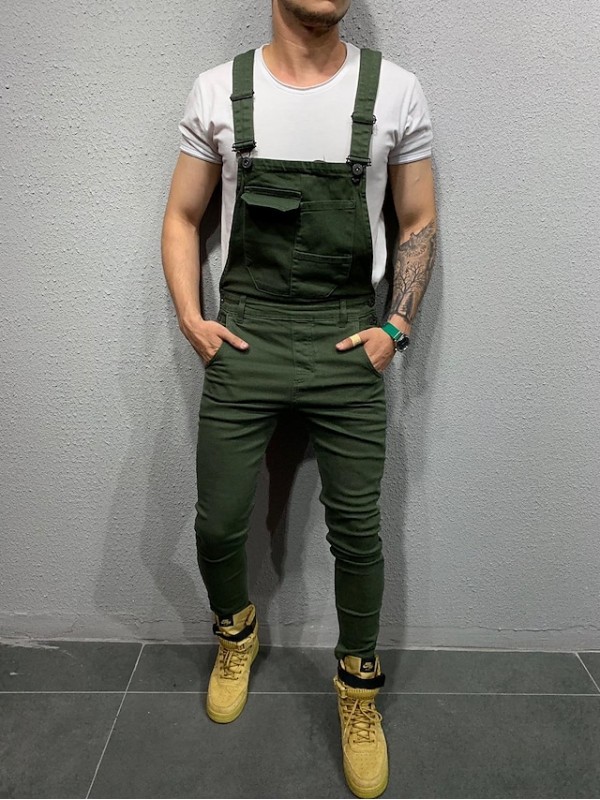 Men's Jeans Overalls Stylish Pants Streetwear Denim Pants Daily WorkWear Pants Jumpsuit Bib Overall Plain Solid Colored Pocket Wine Red Camouflage khaki Green White #8474601