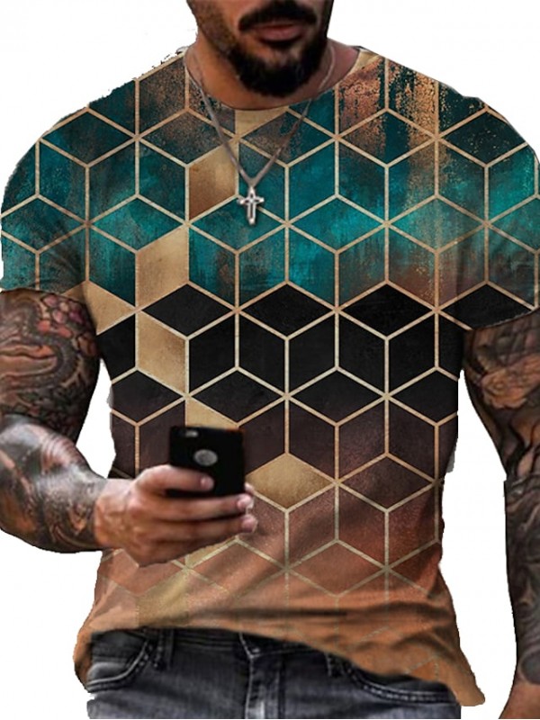 Men's Tee T shirt Shirt 3D Print Graphic Geometric Plus Size Crew Neck Casual Daily Short Sleeve Regular Fit Tops Basic Designer Slim Fit Big and Tall A B C / Summer #8711896