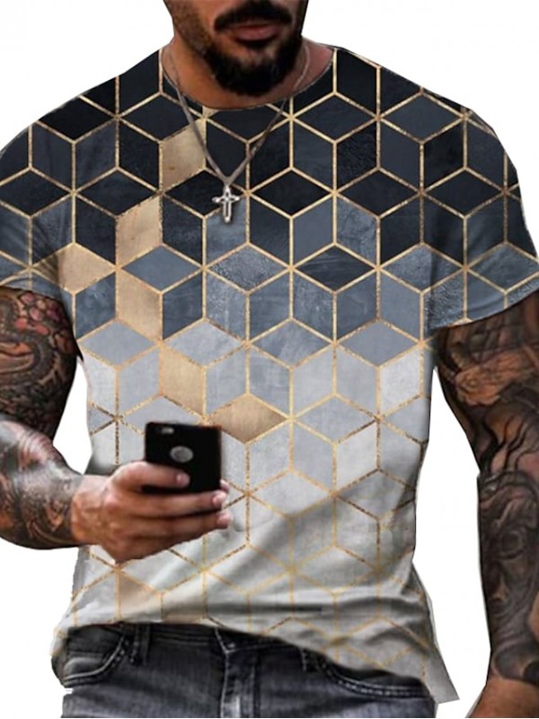 Men's Tee T shirt Shirt 3D Print Graphic Geometric Plus Size Crew Neck Casual Daily Short Sleeve Regular Fit Tops Basic Designer Slim Fit Big and Tall A B C / Summer #8711896