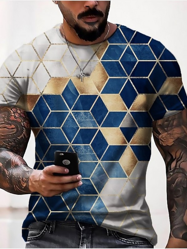 Men's Tee T shirt Shirt 3D Print Graphic Geometric Plus Size Crew Neck Casual Daily Short Sleeve Regular Fit Tops Basic Designer Slim Fit Big and Tall A B C / Summer #8711896