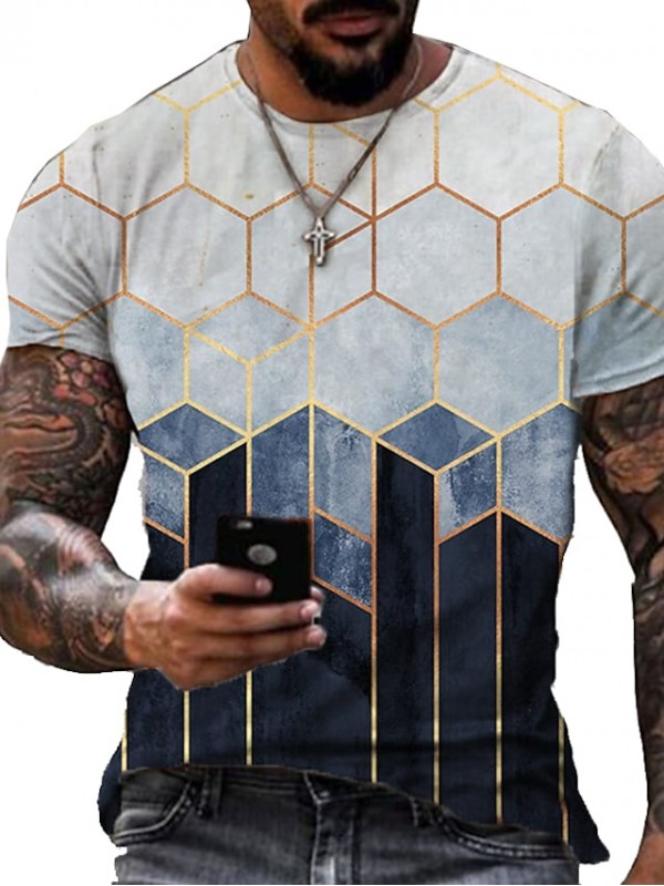 Men's Tee T shirt Shirt 3D Print Graphic Geometric Plus Size Crew Neck Casual Daily Short Sleeve Regular Fit Tops Basic Designer Slim Fit Big and Tall A B C / Summer #8711896