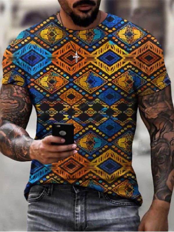 Men's Tee T shirt Shirt 3D Print Graphic Geometric Plus Size Crew Neck Casual Daily Short Sleeve Regular Fit Tops Basic Designer Slim Fit Big and Tall A B C / Summer #8711896