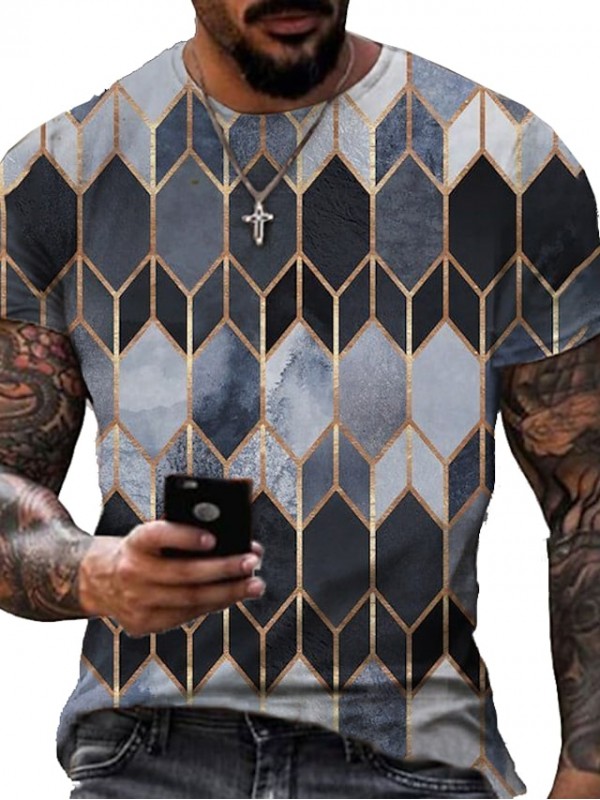 Men's Tee T shirt Shirt 3D Print Graphic Geometric Plus Size Crew Neck Casual Daily Short Sleeve Regular Fit Tops Basic Designer Slim Fit Big and Tall A B C / Summer #8711896