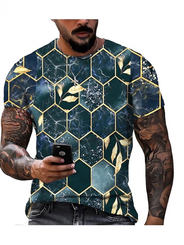 Men's Tee T shirt Shirt 3D Print Graphic Geometric Plus Size Crew Neck Casual Daily Short Sleeve Regular Fit Tops Basic Designer Slim Fit Big and Tall A B C / Summer #8711896