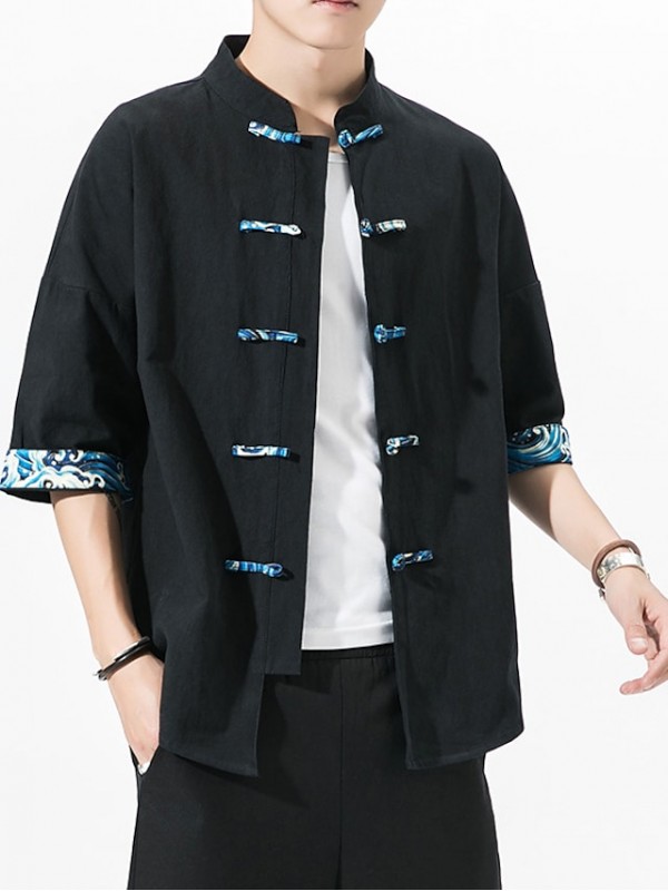 men's casual shirts chinese style short sleeve autumn vintage shirt men fashions hip hop streetwear blouse 5xl #8645914