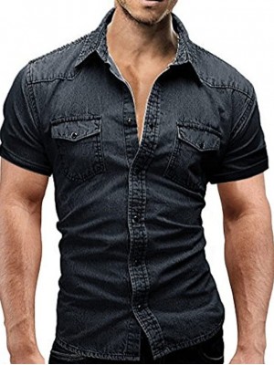 men short sleeve button down shirt casual slim fit with pocket top blouse #8471968