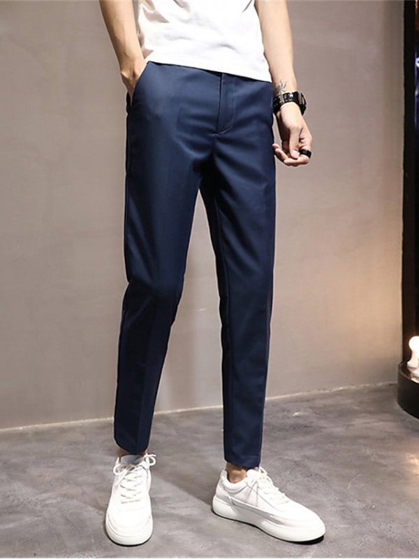 Men's Formal Fashion Dress Pants Cropped Pants Pocket Ankle-Length Pants Business Casual Micro-elastic Solid Color Breathable Outdoor Mid Waist Blue Black Grey Khaki Light gray 31 32 33 34 36 #9025032