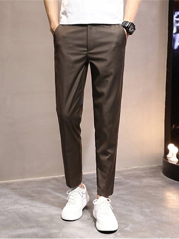 Men's Formal Fashion Dress Pants Cropped Pants Pocket Ankle-Length Pants Business Casual Micro-elastic Solid Color Breathable Outdoor Mid Waist Blue Black Grey Khaki Light gray 31 32 33 34 36 #9025032