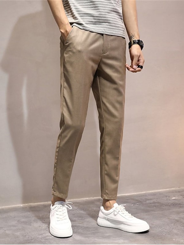 Men's Formal Fashion Dress Pants Cropped Pants Pocket Ankle-Length Pants Business Casual Micro-elastic Solid Color Breathable Outdoor Mid Waist Blue Black Grey Khaki Light gray 31 32 33 34 36 #9025032