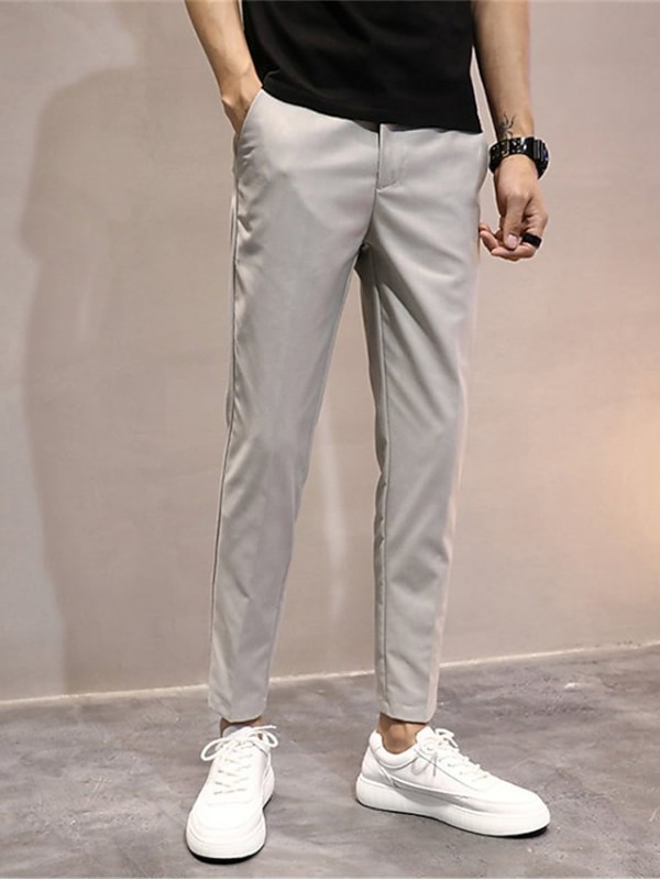 Men's Formal Fashion Dress Pants Cropped Pants Pocket Ankle-Length Pants Business Casual Micro-elastic Solid Color Breathable Outdoor Mid Waist Blue Black Grey Khaki Light gray 31 32 33 34 36 #9025032