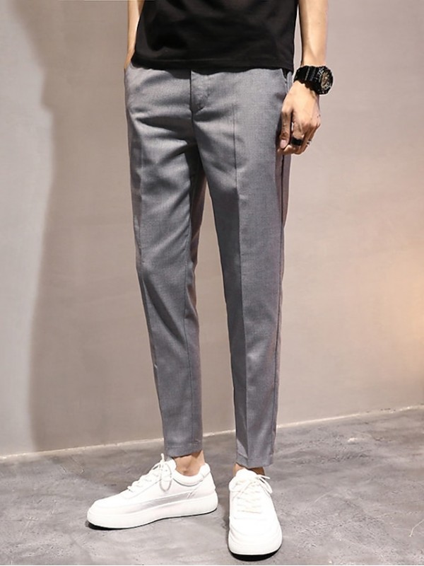 Men's Formal Fashion Dress Pants Cropped Pants Pocket Ankle-Length Pants Business Casual Micro-elastic Solid Color Breathable Outdoor Mid Waist Blue Black Grey Khaki Light gray 31 32 33 34 36 #9025032