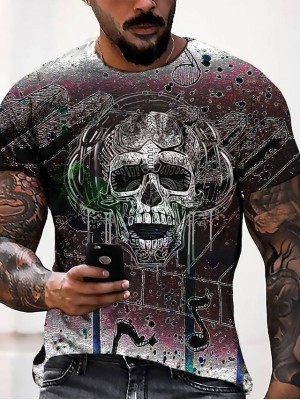 Men's Tee T shirt 3D Print Graphic Round Neck Casual Daily 3D Print Short Sleeve Tops Fashion Designer Cool Comfortable Gray #9025651