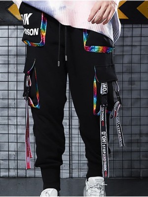 Men's Cargo Casual / Sporty Jogger Pants Tactical Cargo Color Block Drawstring Pocket Full Length Pants Casual Daily Inelastic Letter Comfort Outdoor Mid Waist Black M L XL XXL 3XL #8792362