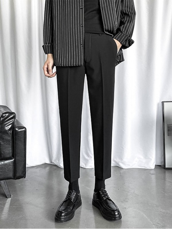 Men's Formal Fashion Dress Pants Tapered pants Cropped Pants Pocket Ankle-Length Pants Business Casual Micro-elastic Solid Color Breathable Outdoor Mid Waist Blue Black Gray Light gray 31 32 33 34 36 #9025013