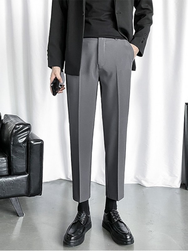 Men's Formal Fashion Dress Pants Tapered pants Cropped Pants Pocket Ankle-Length Pants Business Casual Micro-elastic Solid Color Breathable Outdoor Mid Waist Blue Black Gray Light gray 31 32 33 34 36 #9025013