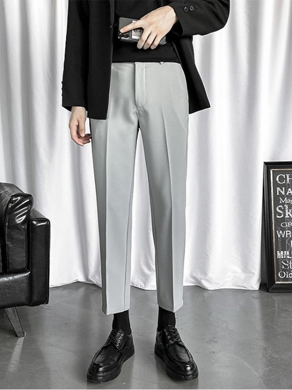 Men's Formal Fashion Dress Pants Tapered pants Cropped Pants Pocket Ankle-Length Pants Business Casual Micro-elastic Solid Color Breathable Outdoor Mid Waist Blue Black Gray Light gray 31 32 33 34 36 #9025013