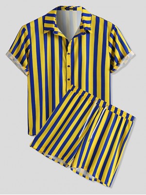 Men's Shirt Striped Turndown Street Casual Button-Down Short Sleeve Tops Casual Fashion Classic Comfortable Yellow #8999522