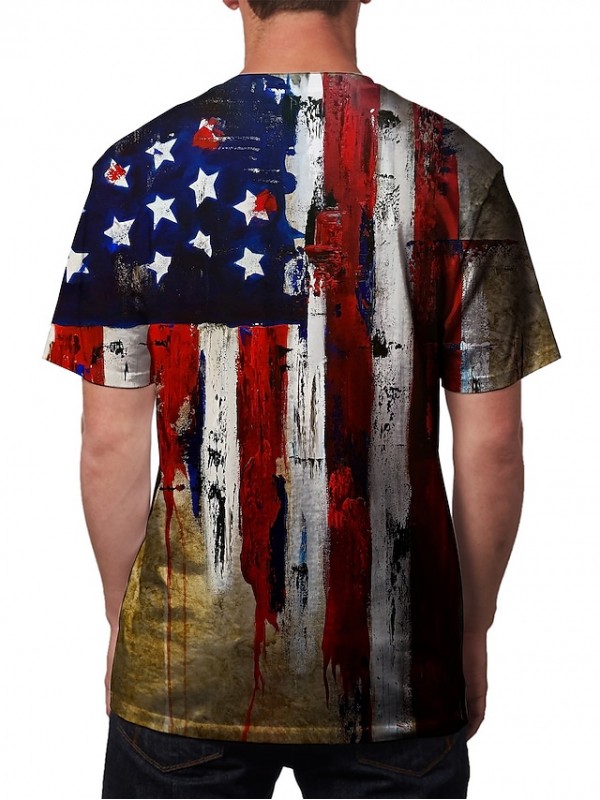 Men's Tee T shirt Shirt 3D Print Graphic American Flag Independence Day Plus Size Crew Neck Casual Daily Short Sleeve Tops Basic Designer Slim Fit Big and Tall White Yellow / Summer #8684170