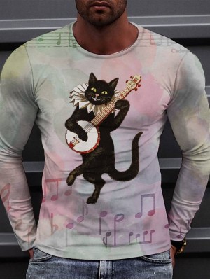 Men's Tee T shirt 3D Print Graphic Round Neck Casual Daily Print Long Sleeve Tops Fashion Designer Comfortable Big and Tall Pink #9025946