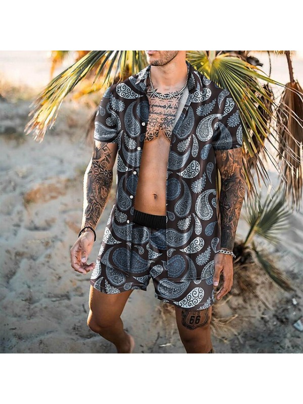 Men's Shirt Set 3D Print Curve Graphic Prints Turndown Casual Holiday 3D Print Button-Down Short Sleeve Tops Casual Fashion Hawaiian Comfortable Gray #8967086