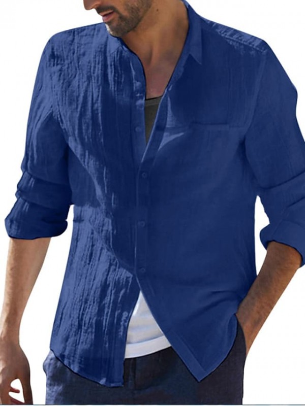 Men's Shirt Solid Color Turndown Casual Daily Button-Down Long Sleeve Tops Lightweight Casual Fashion Breathable Blue White Black #8628297