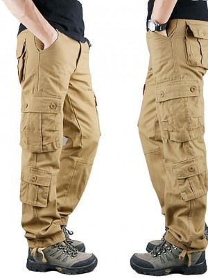 Men's Sports & Outdoors Sports Tactical Cargo Trousers Work Pants Multiple Pockets Full Length Pants Sports Work Solid Color Cotton Outdoor Sports Mid Waist Green Blue Black Army Green Light Brown 32 #8888772