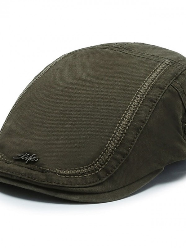 Men's Simple Beret Hat Dailywear Outdoor Embroidery Letter Black Khaki Hat Windproof Breathable Ultraviolet Resistant / Fall / Spring / Summer #8897990