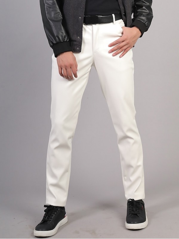 leather pants men zipper slim fit motorcycle pants stretch soft trousers joggers leggings #8894231