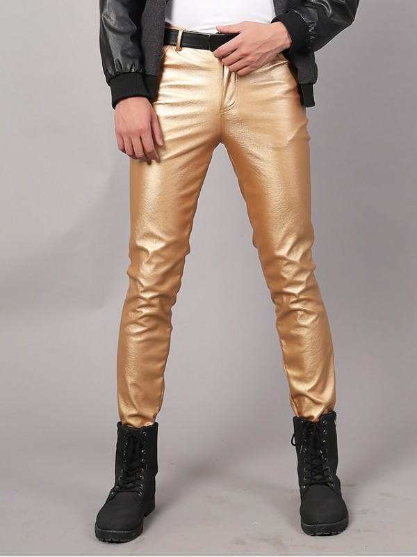 leather pants men zipper slim fit motorcycle pants stretch soft trousers joggers leggings #8894231