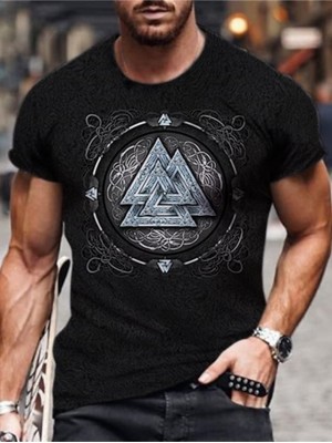 Men's Unisex Tee T shirt 3D Print Geometric Graphic Prints Plus Size Round Neck Zero two Casual Daily 3D Short Sleeve Tops Basic Designer Big and Tall Wine Black / Summer #8690699