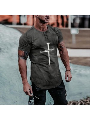 Men's Henley Shirt T shirt Graphic Prints Cross Henley Casual Daily Button-Down Print Short Sleeve Tops Lightweight Breathable Big and Tall Green Gray #8995560