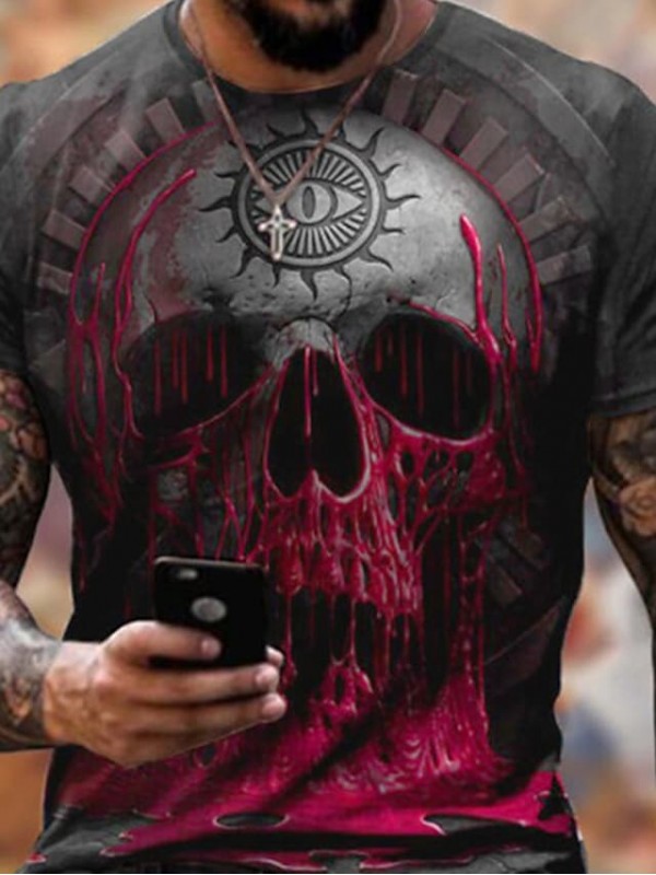 Men's Tee T shirt Shirt 3D Print Graphic Skull Plus Size Crew Neck Casual Daily Short Sleeve Tops Basic Designer Slim Fit Big and Tall Green Black Red / Summer #8684188