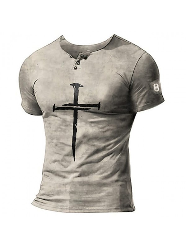 Men's Henley Shirt T shirt Graphic Prints Cross Henley Casual Daily Button-Down Print Short Sleeve Tops Lightweight Breathable Big and Tall Gray #8995479