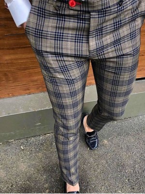 Men's Fashion Streetwear Dress Pants Chinos Trousers Pocket Pants Business Casual Micro-elastic Plaid Breathable Soft Mid Waist Khaki M L XL XXL 3XL #8950930