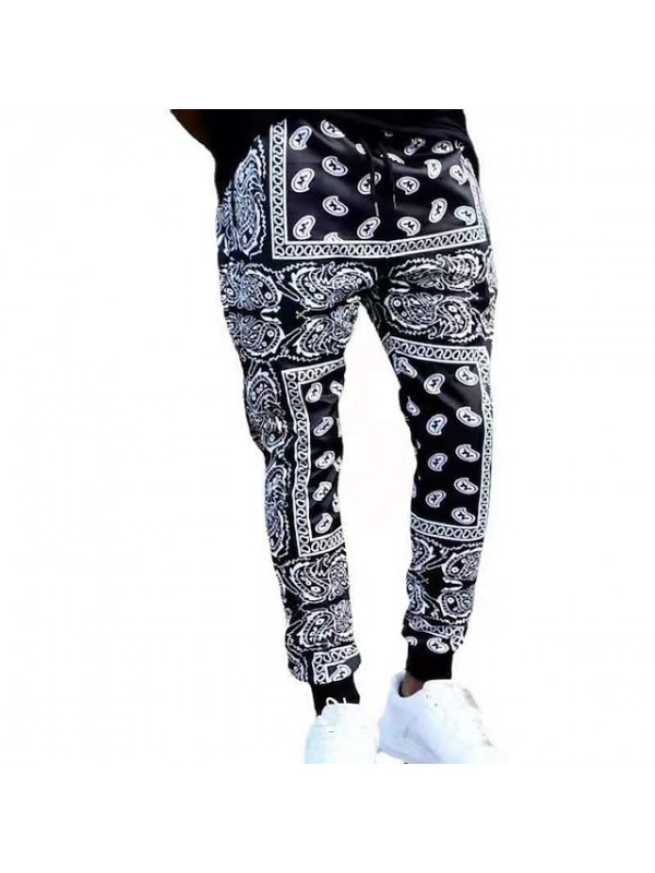 men's bandana paisly drawstring jogger pants cashew printed sweatpants skateboard loose swag trousers with pockets #8850714