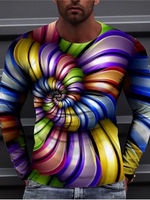 Men's Unisex T shirt 3D Print Graphic Prints Spiral Stripe Crew Neck Daily Holiday Print Long Sleeve Tops Casual Designer Big and Tall Purple #8937708